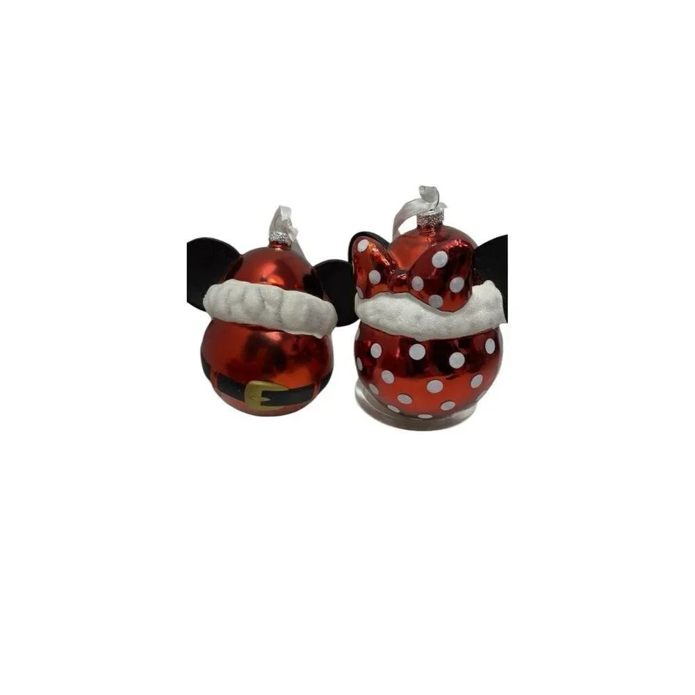 Hallmark Disney Mickey Minnie Mouse Ears Glass Christmas Ornaments, New